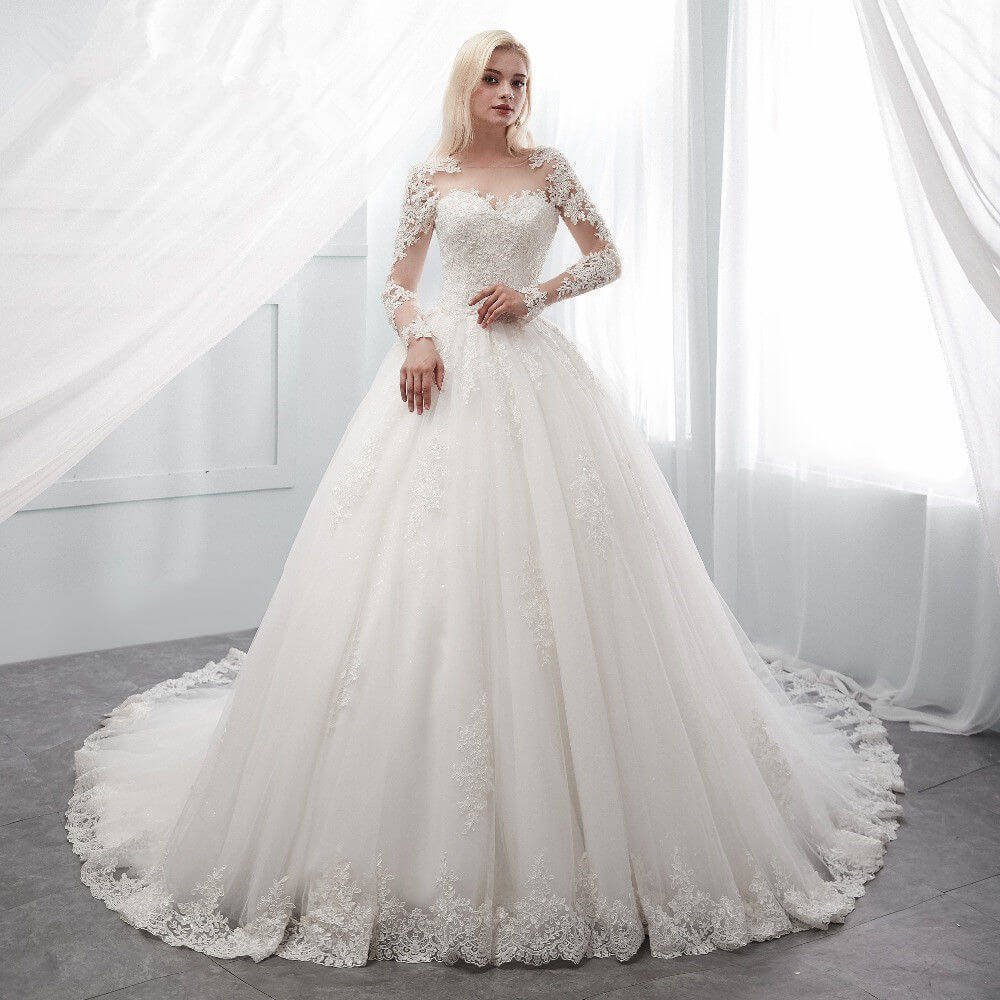 Princess Wedding Dress White Ivory Ball Gown Long Sleeve Sale