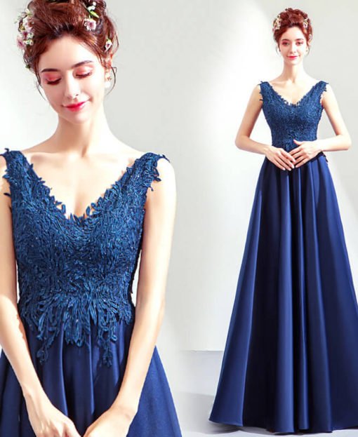 Royal Blue Prom Dress V Neck A Line Evening Dress