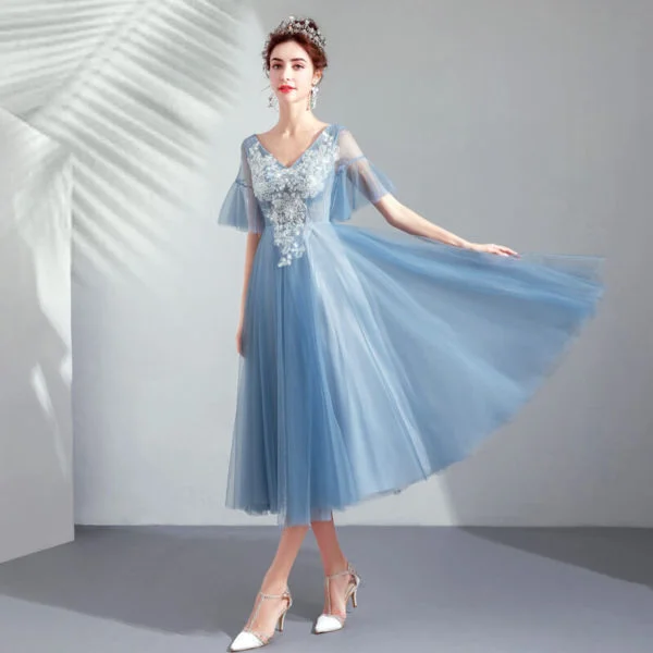 blue tea length dress-952-06