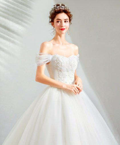 White Wedding Dress Simple Off The Shoulder Ball Gown