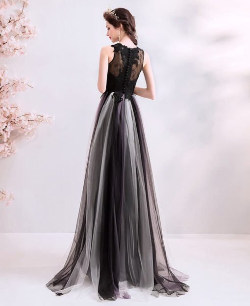 Black A Line Dress V Neck Sleeveless Long Evening Dress