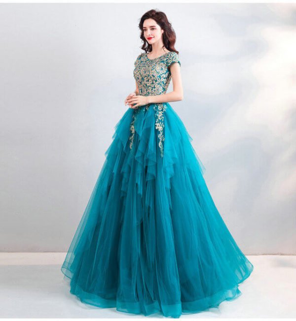 peacock blue dress 958-04