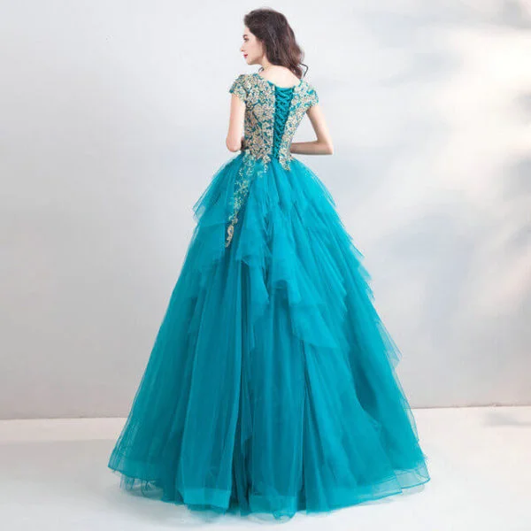 peacock blue dress 958-06