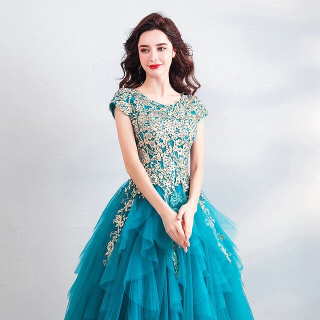 peacock quinceanera dress