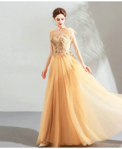 Yellow Flowy Prom Dress