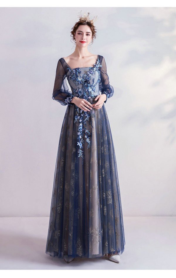 blue prom dress with sleeves 990-03