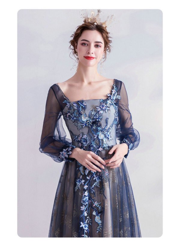 Blue Prom Dress With Sleeves A Line Long Formal Dress Sale