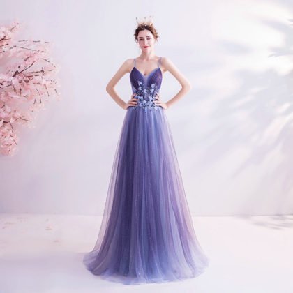 Pink And Blue Prom Dress Off The Shoulder A Line Evening Dress