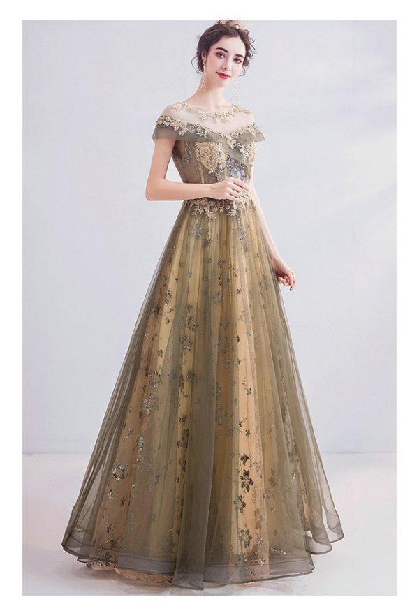 Gold Lace Prom Dress A Line Long Evening Dress For Sale