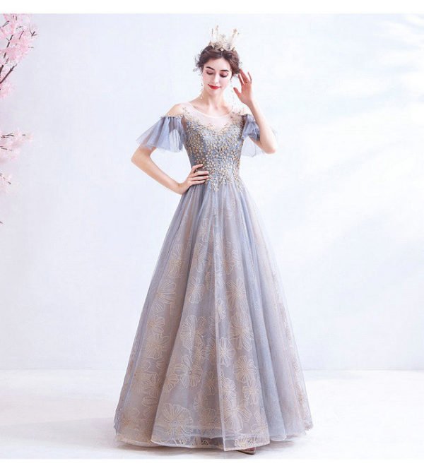 grey blue prom dress 1004-05