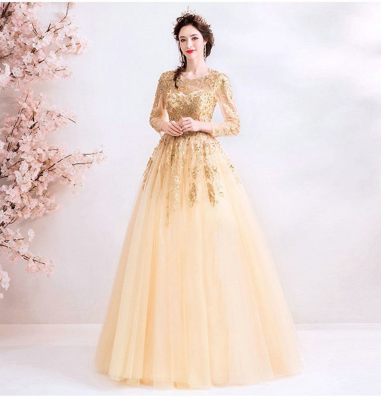 long-sleeve-gold-wedding-dress-ball-gown-formal-dress-sale