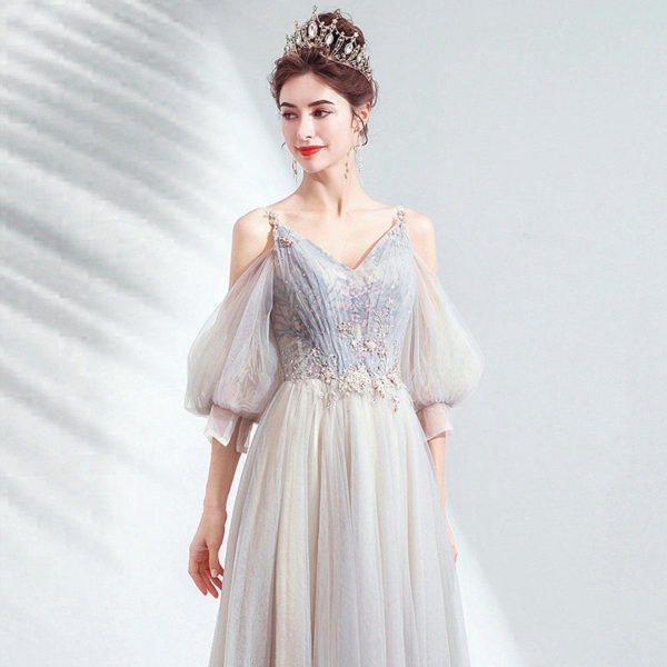 puff sleeve prom dress 1042-009