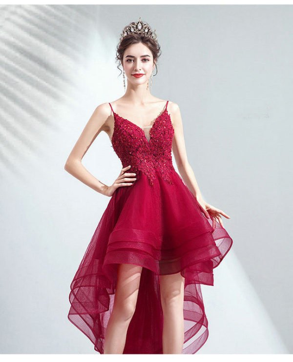 Red High Low Dress Spaghetti Strap A Line Prom Dress 