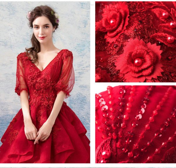 red long sleeve ball gown 1024-005