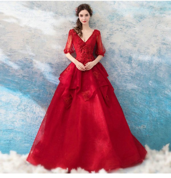red long sleeve ball gown 1024-006