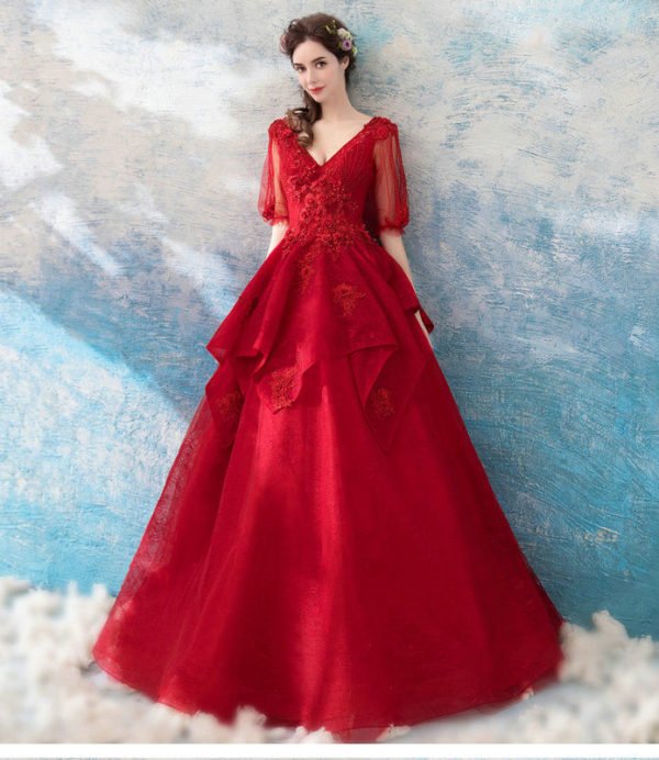 red long sleeve ball gown 1024-008