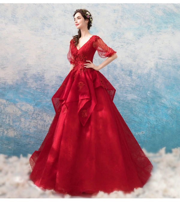 red long sleeve ball gown 1024-009