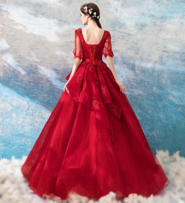red long sleeve ball gown 1024-010