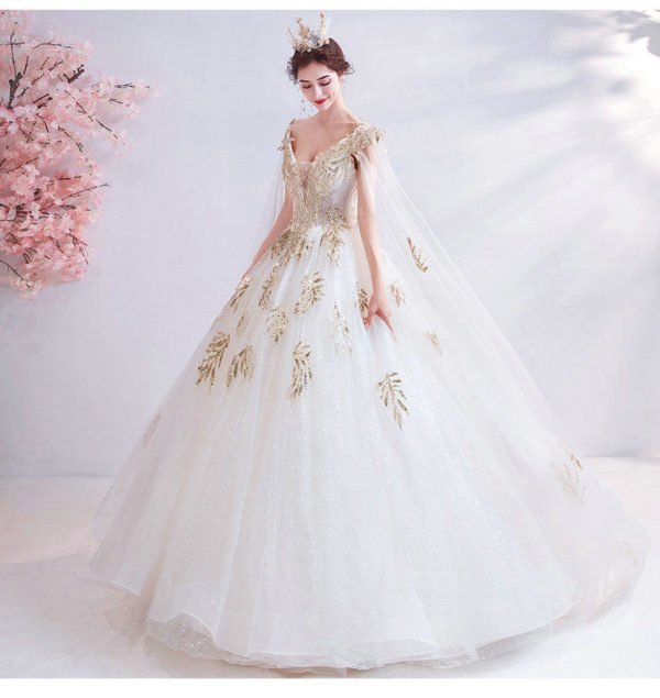 white and gold wedding dress 1046-007