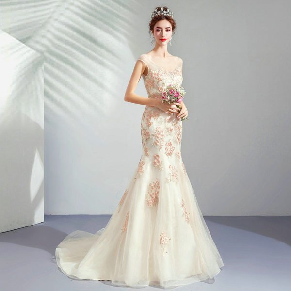 mermaid v neck wedding dress 1052-008