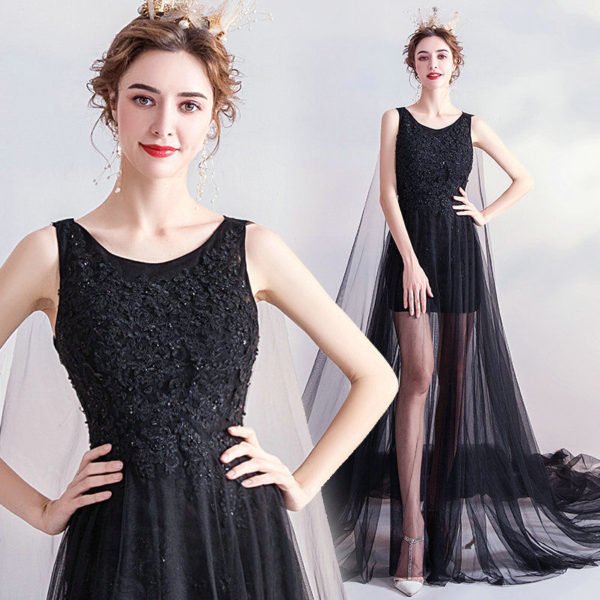 black prom dress with cape 1080-005