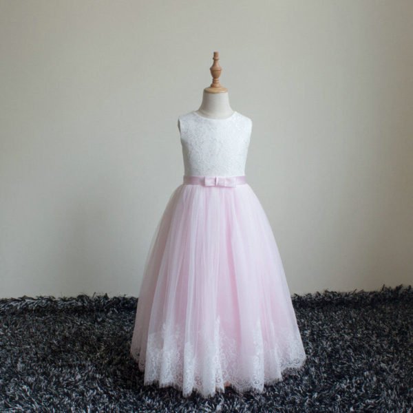 pink and white flower girl dresses 1098-001