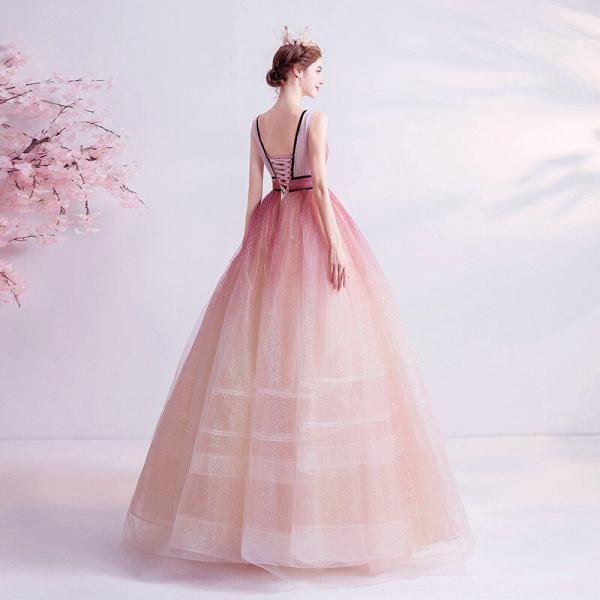 pink v neck prom ball gown 1114-7