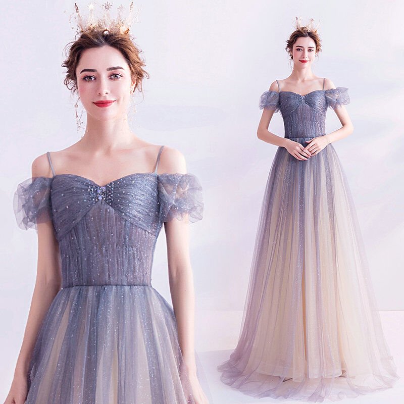 Princess Prom Dress Sweet Heart A Line Blue Bridesmaid Dress