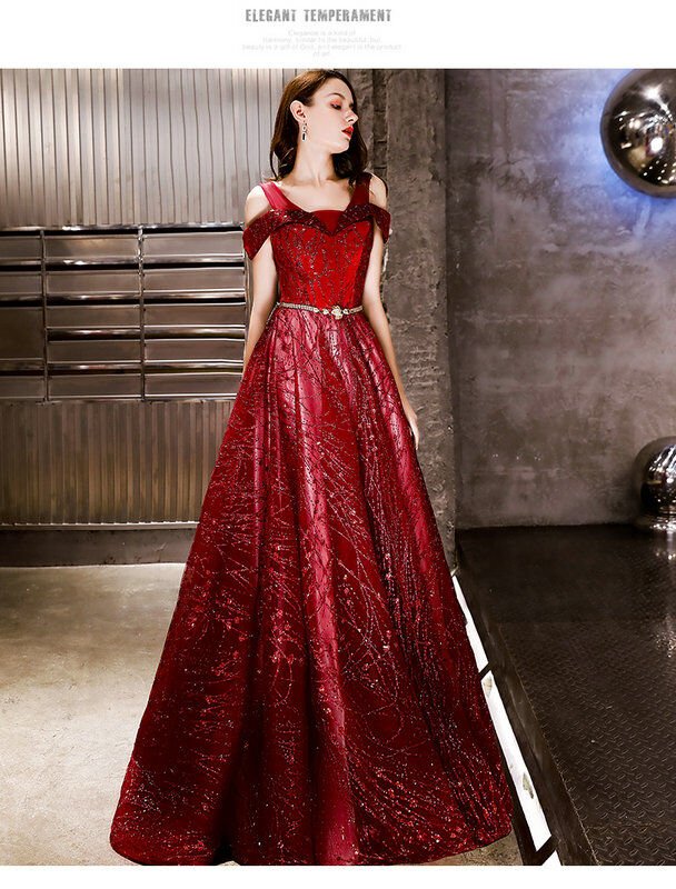 Burgundy Bridesmaid Dress Sparkly A Line Long Prom Dress