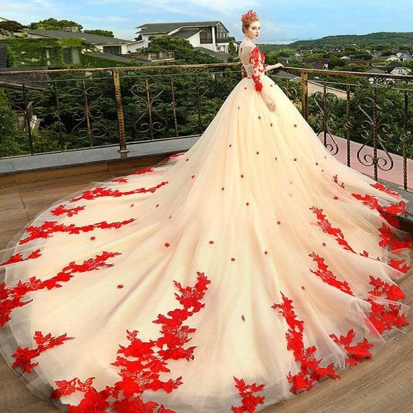 red and champagne wedding dress 1191-003