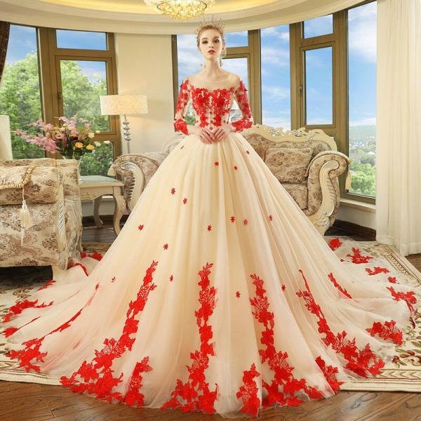 red and champagne wedding dress 1191-005