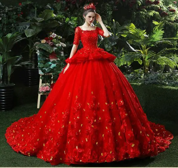 red wedding dress plus size 1199-003