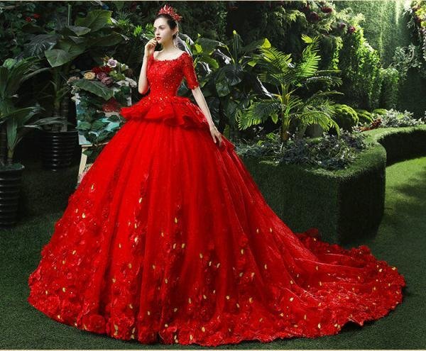 red wedding dress plus size 1199-004