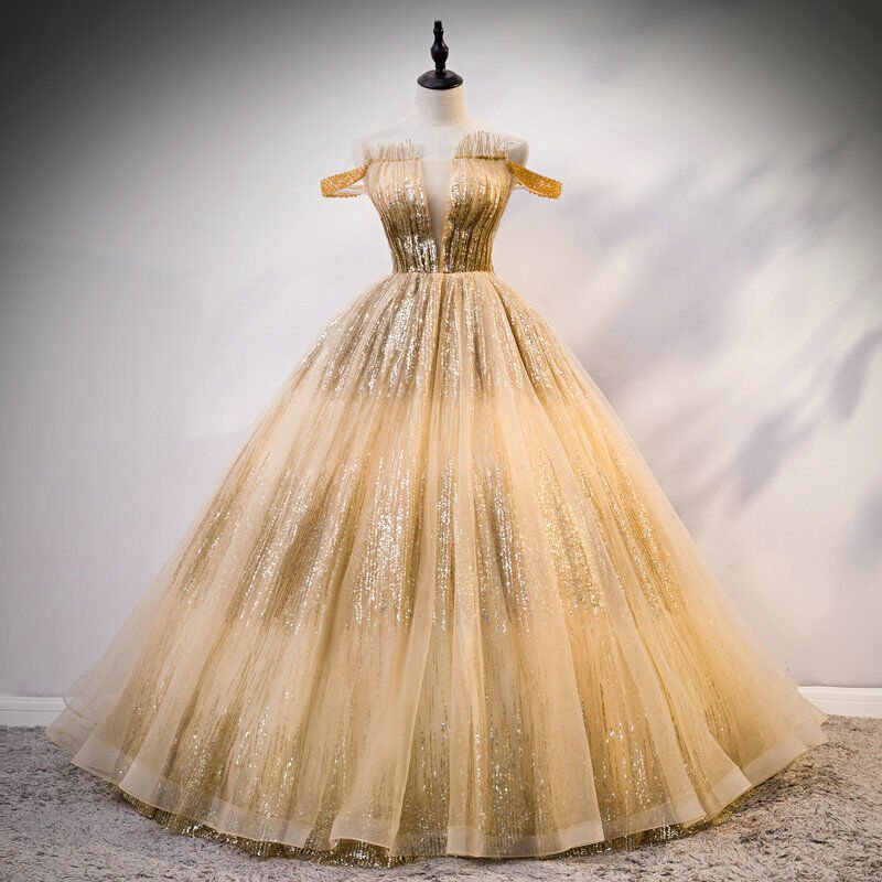 Off The Shoulder Quinceanera Dress Coffee Gold Sweet 15 Birthday Dress