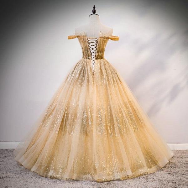 gold off shoulder quinceanera dress 1217-002