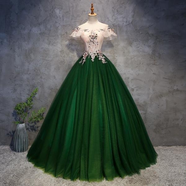 white and green quinceanera dress 1215-008