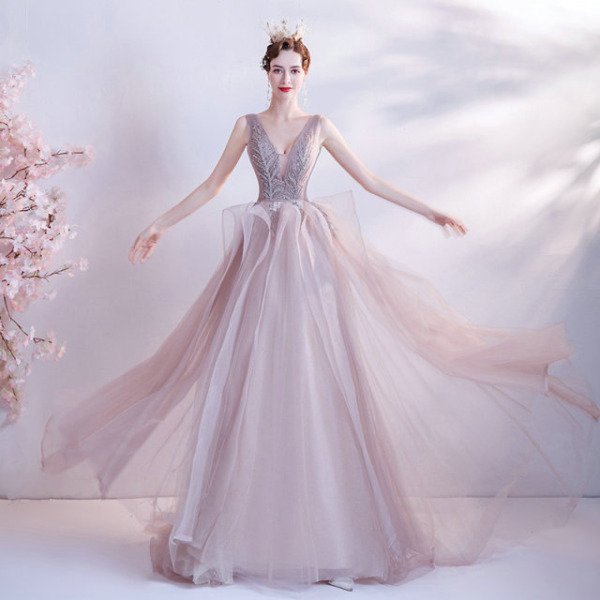 grey pink prom dress 1237-003