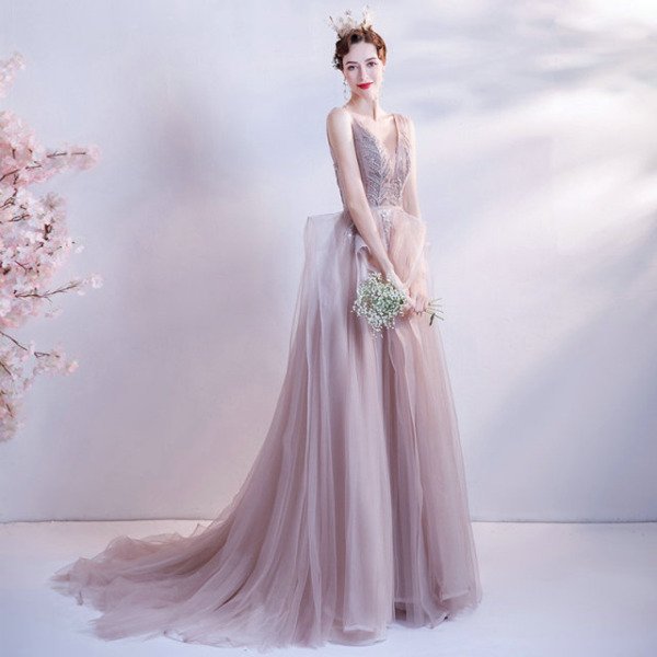 grey pink prom dress 1237-007
