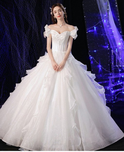 White Princess Wedding Dress Off The Shoulder Ball Gown For Sale