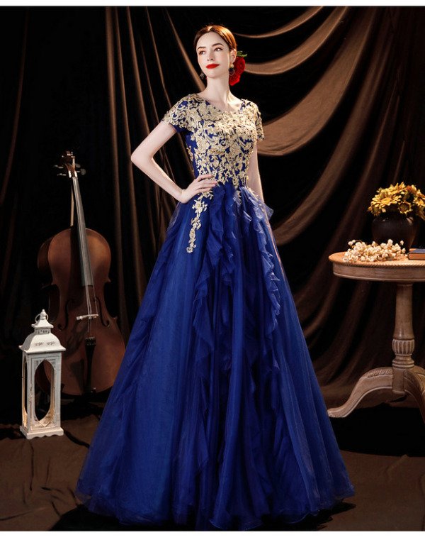 gold and blue prom dress 1277-006