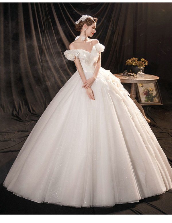 Off The Shoulder Ball Gown Wedding Dress Princess Sparkly Bridal Dress