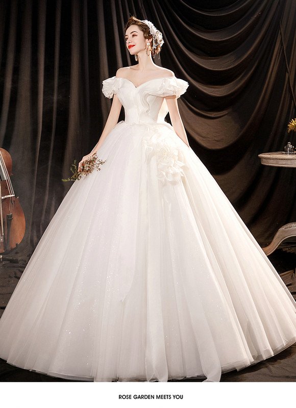 Off The Shoulder Ball Gown Wedding Dress Princess Sparkly Bridal Dress