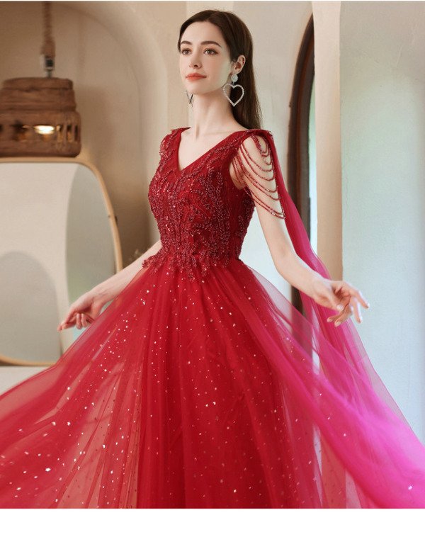 red prom dress with cape 1249-002