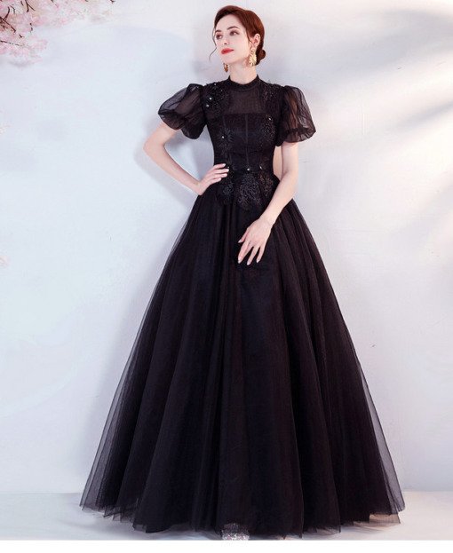 Black Quinceanera Dress High Neck Ball Gown Long Prom Dress