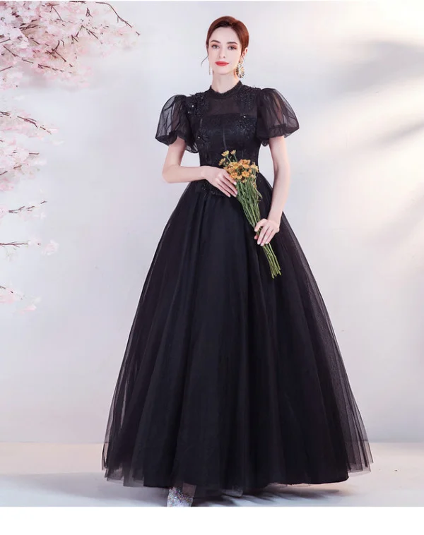 Black Quinceanera Dress High Neck Ball Gown Long Prom Dress