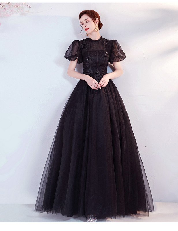 Black Quinceanera Dress High Neck Ball Gown Long Prom Dress