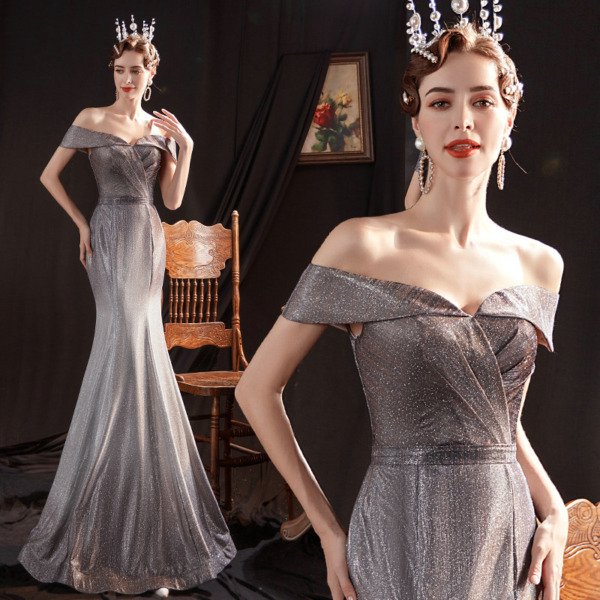 grey evening dress 1313-005