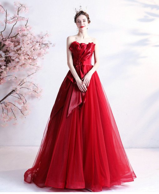 Haute Couture Red Wedding Dress Evening Gown