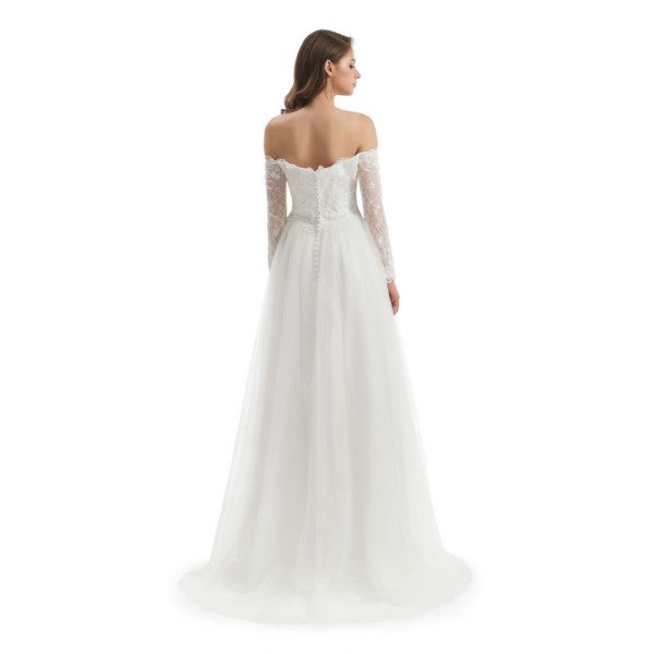 long sleeve simple wedding dress 1321-006
