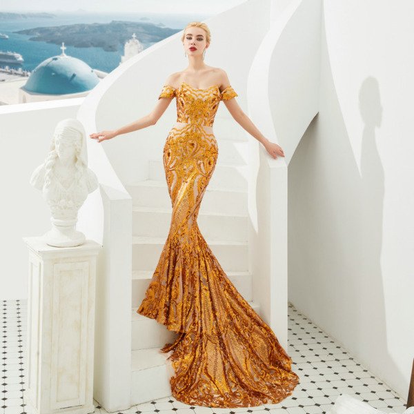 gold mermaid prom dress 1328-005